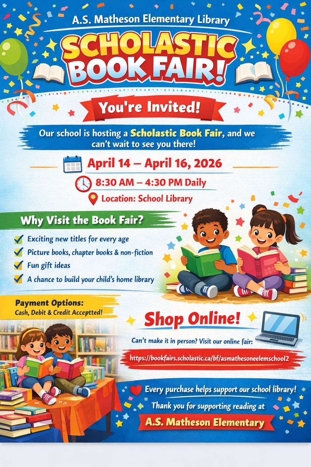 Scholastic Book Fair invitation flyer